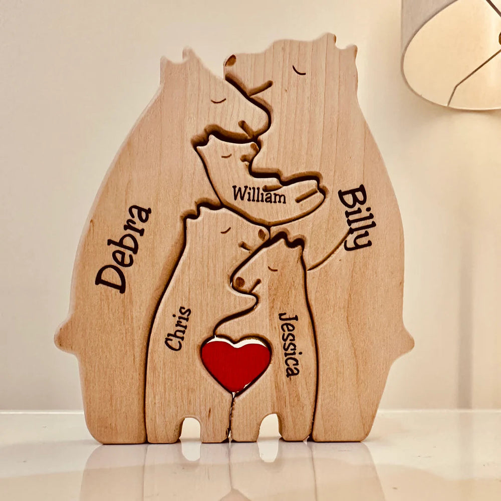 Personaliseerbaar houten berenfamilie decor: een uniek cadeau en persoonlijke woondecoratie voor elk huis.