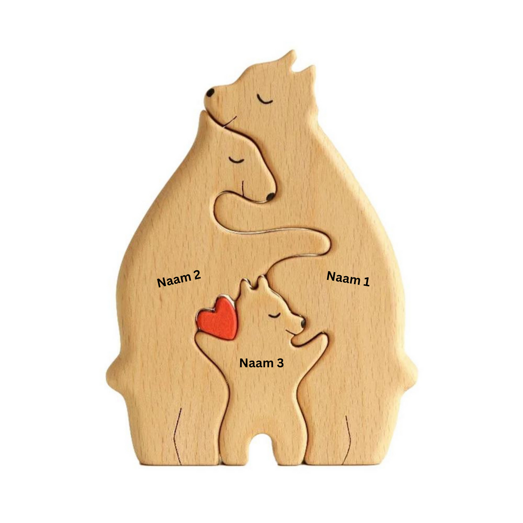 Rustiek houten decor met berenfamilie, een charmante toevoeging aan landelijke of moderne interieurs.