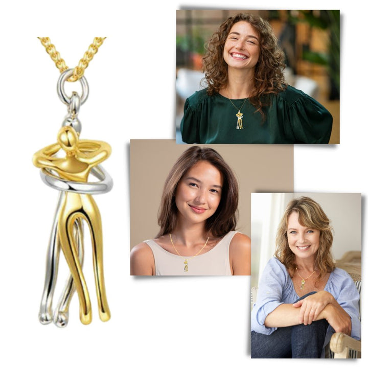 Zilveren en roségouden HugNecklace, elegante koppelkettingen die liefde en verbinding symboliseren.