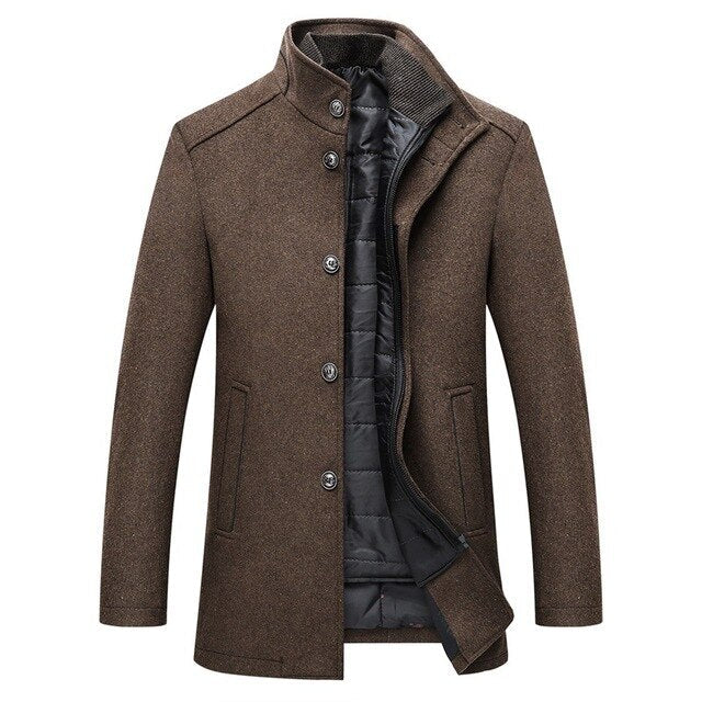 Elegante heren wollen mantel, dikke enkele-breasted winterjas. Ideale formele/casual bovenkleding voor koud weer.