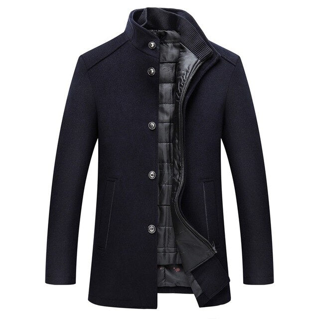 Warme heren dikke wollen jas, een klassieke enkele-breasted mantel. Essentiële herfstjas voor een elegante look.