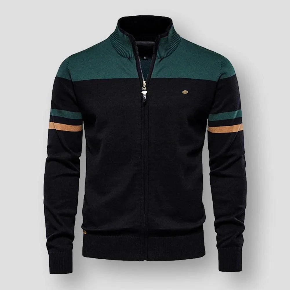 Herenmode vest met rits, mockhals en lange mouwen. Biedt warmte en comfort in stijl.