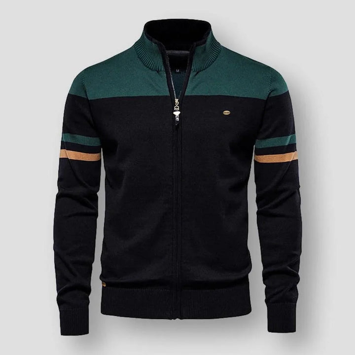 Herenmode vest met rits, mockhals en lange mouwen. Biedt warmte en comfort in stijl.