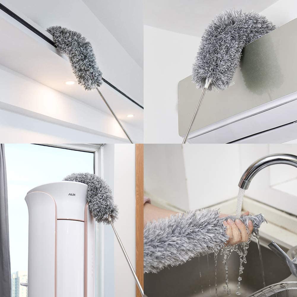 Telescopische plumeau met uitschuifbare steel. Wasbaar en herbruikbaar voor duurzaam afstoffen in huis.
