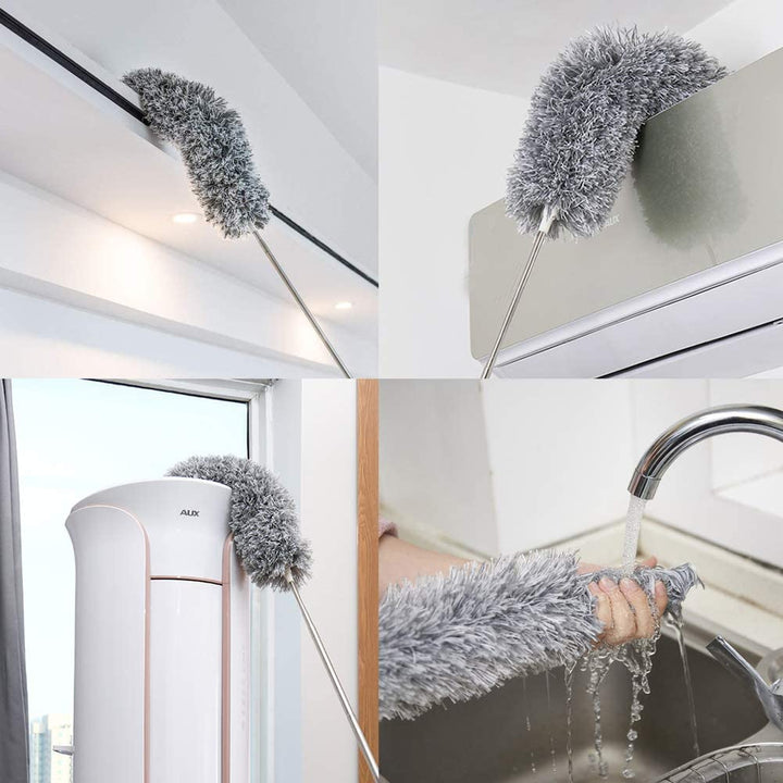 Telescopische plumeau met uitschuifbare steel. Wasbaar en herbruikbaar voor duurzaam afstoffen in huis.