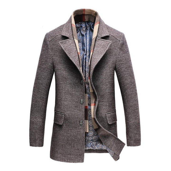 Heren wintermantel, stijlvol design, enkelvoudige sluiting, comfortabele en elegante bovenkleding.