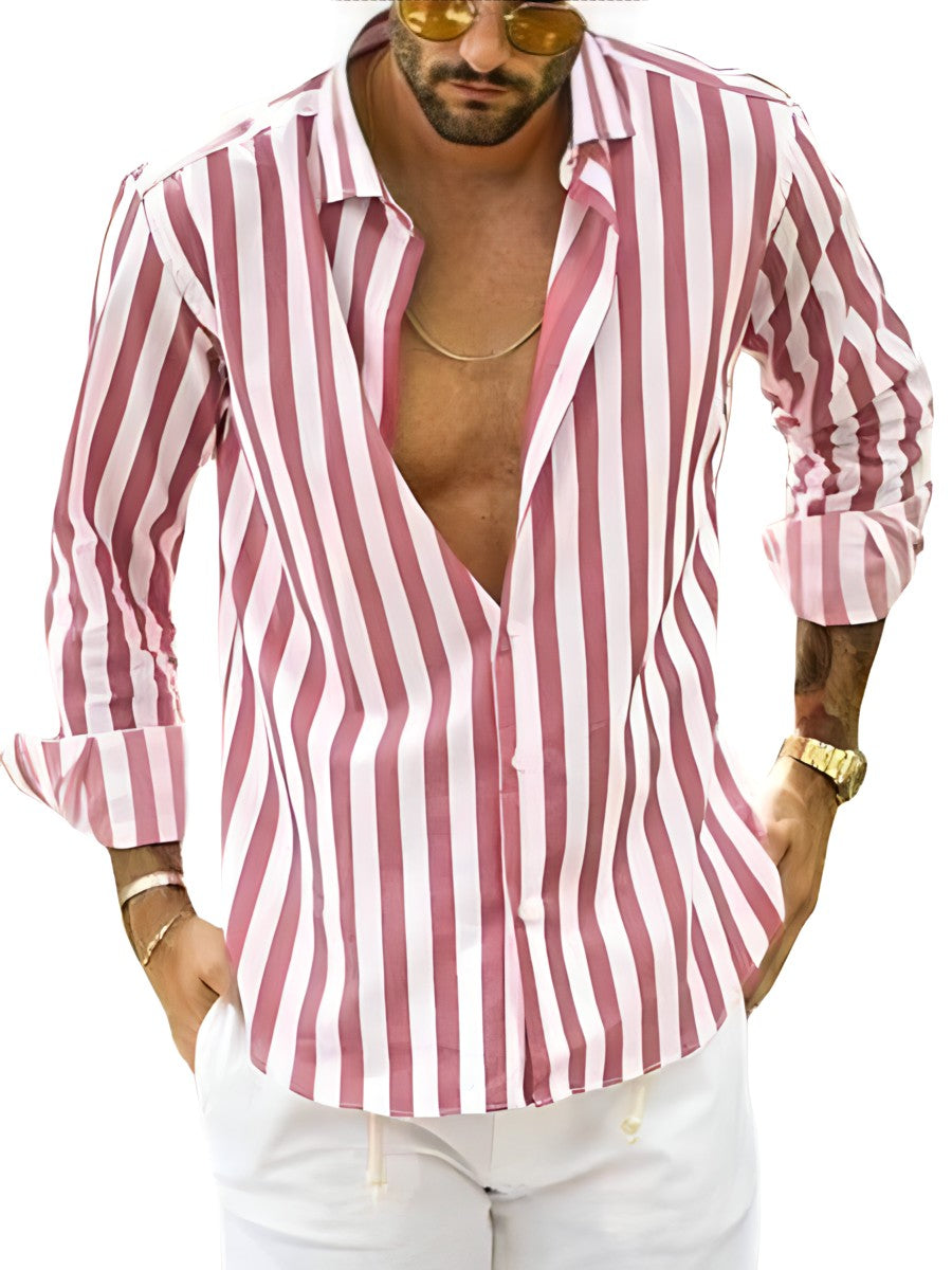 Casual gestreept zomeroverhemd voor heren, comfortabel en modieus, perfect voor een zomerse dag.