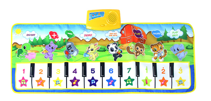 Kleurrijke interactieve muziekmat voor kinderen, ideaal voor het stimuleren van motoriek, coördinatie en auditieve ontwikkeling.