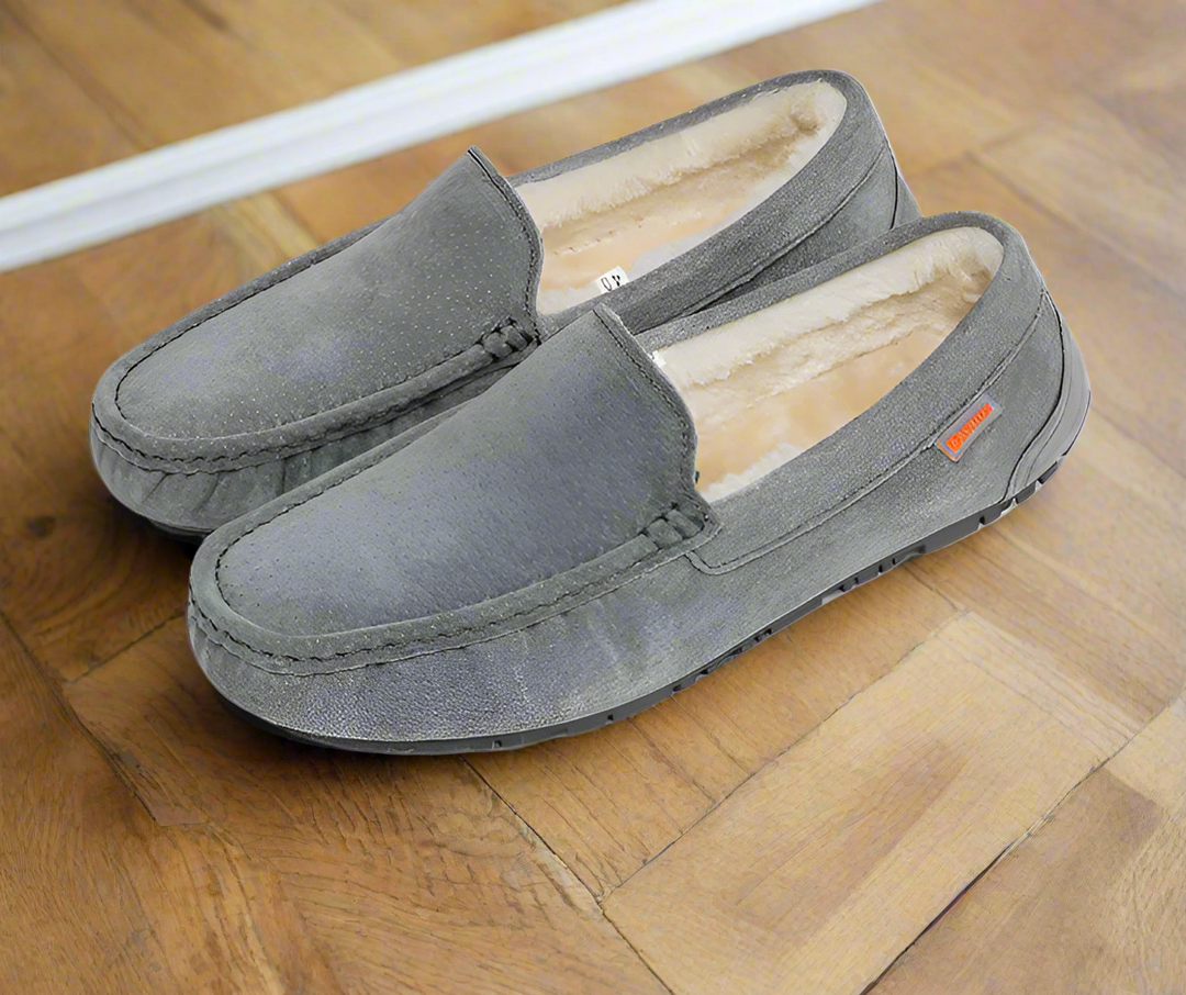 Comfortabele warme heren pantoffels Joris, moccasin slippers voor thuis, met zachte voering.