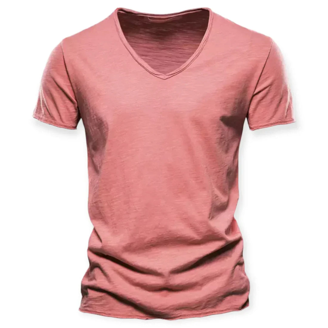 Zomers heren T-shirt met V-hals van zacht katoen, comfortabel voor warm weer en dagelijkse mode.