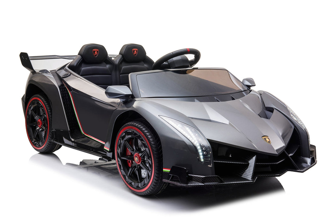 Officiële Lamborghini Veneno 12V elektrische kinderauto in grijs, met luxe tweezitter.