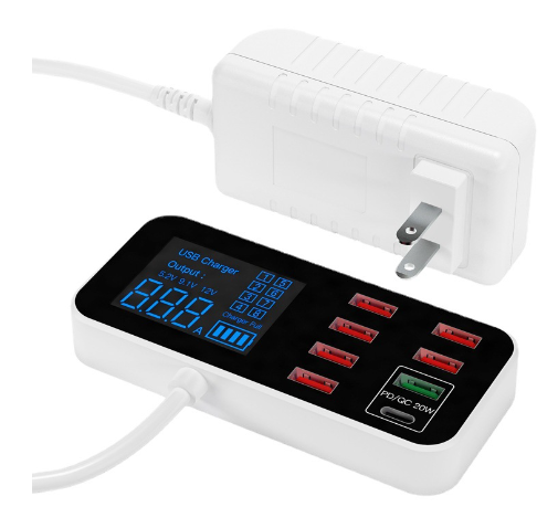 Universele multi USB snellader voor telefoons en tablets, ideaal voor snel opladen van elektronica.