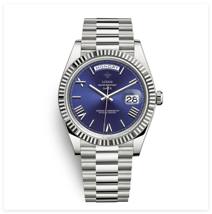 Tijdloos automatisch herenhorloge met elegante wijzerplaat en kalender. Een stijlvol accessoire.