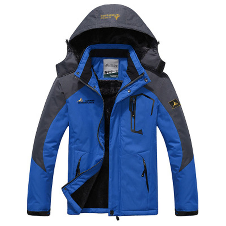 Robuuste waterdichte heren winterjas met capuchon, een warme en winddichte buitenjas voor diverse weersomstandigheden.