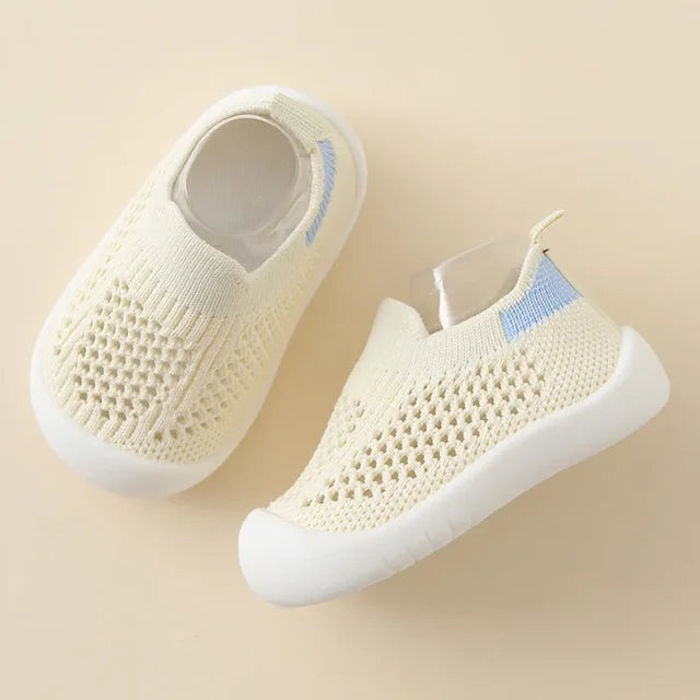 Grijs/blauwe kinderschoenen, HappyFeet Comfy comfortabele antislip peutersneakers, perfect voor alle avonturen.