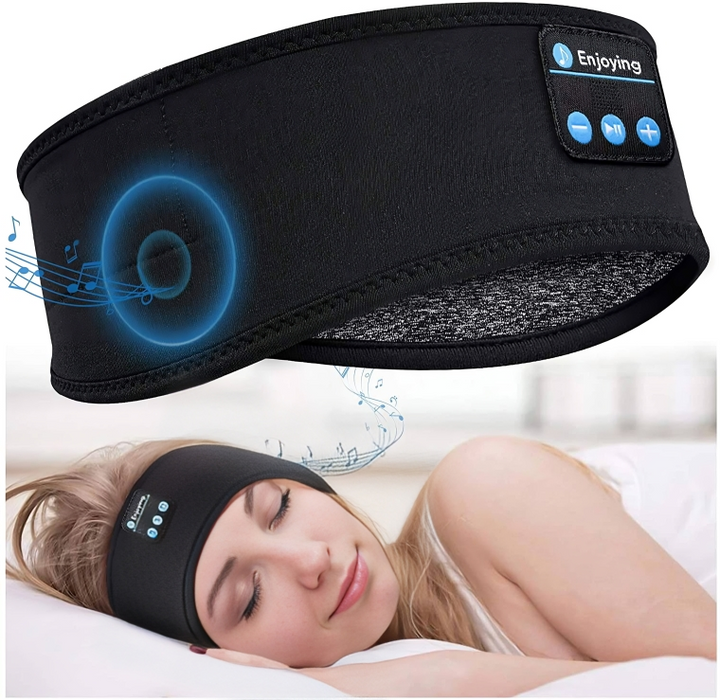 Unisex draadloze slaapkoptelefoon & comfortabel oogmasker in donkergrijs voor rustgevend slapen.