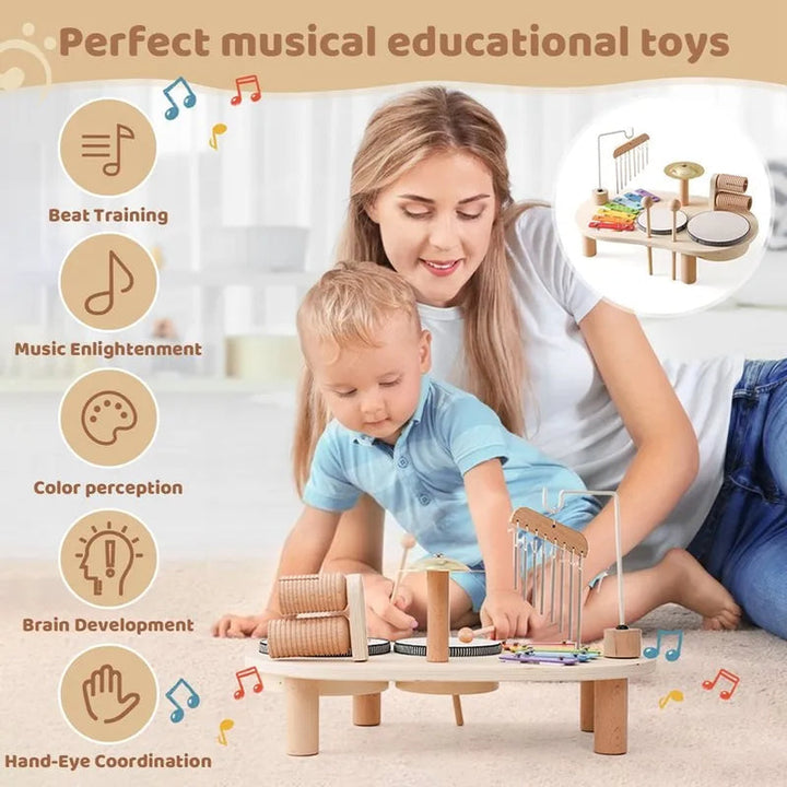 Educatief houten muziekstation dat creatieve ontwikkeling & fijne motoriek van jonge kinderen bevordert.