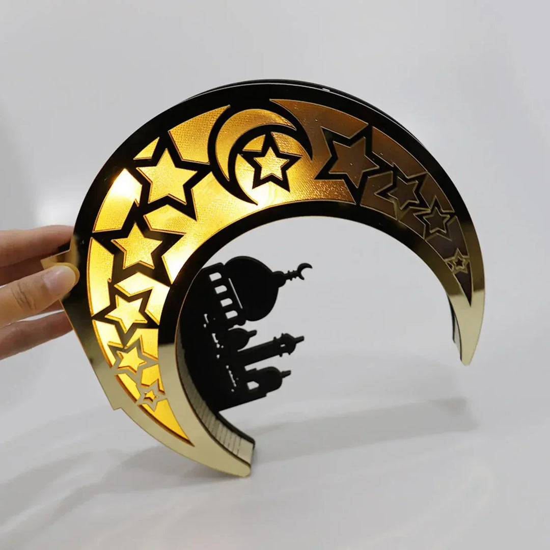 Sfeervolle LED maanlamp voor feestelijke decoratie. Ideaal als tafellamp of sfeerlicht voor Ramadan en Eid.