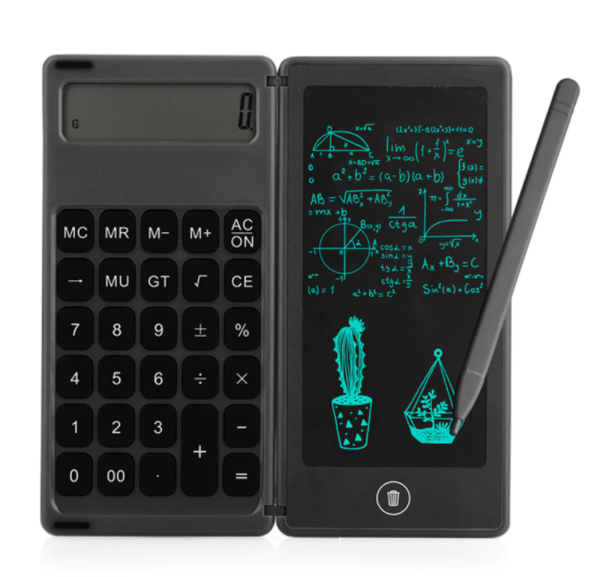 Efficiënte 2-in-1 rekenmachine en schrijftablet voor snelle berekeningen en notities op kantoor of school.