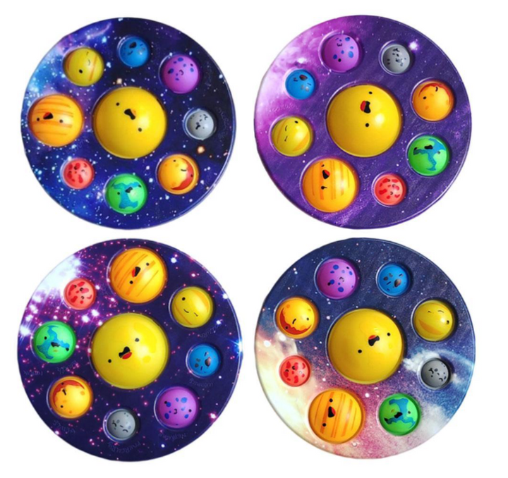 Kleurrijk planeten print speelgoed, een uniek siliconen fidget voor stressreductie en focus.