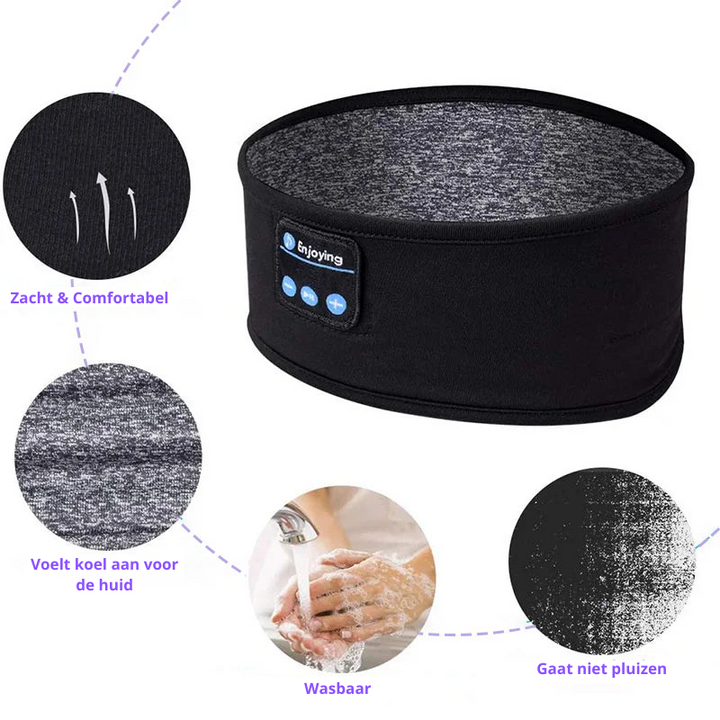 Zijkant van het unisex slaapmasker met ingebouwde draadloze koptelefoon, ergonomisch en comfortabel.