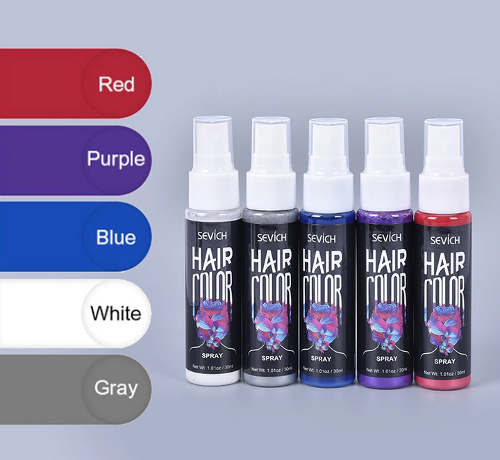 Vrolijke groep met tijdelijke haarkleur door unisex spray, perfect voor een feestlook en snelle haarstyling.