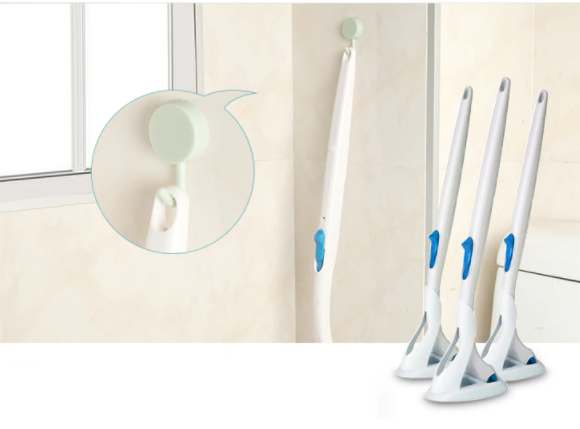 Handige wegwerp toiletborstel met compacte houder voor hygiënisch opbergen. Essentieel voor badkamer schoonmaak.