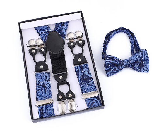 Luxe pochet met bijpassende vlinderdas en bretels; complete 3-delige set herenaccessoires voor een chique look.