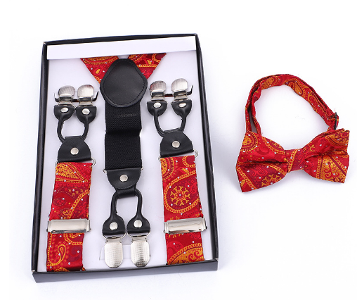 Mannenmode set: complete vlinderdas, bretels en pochet voor een stijlvolle bruiloftsgast of feestelijke outfit.