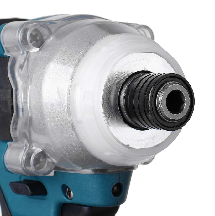 Set met elektrische Pro Drill slagmoersleutel, accu, lader en diverse doppen voor kluswerk.