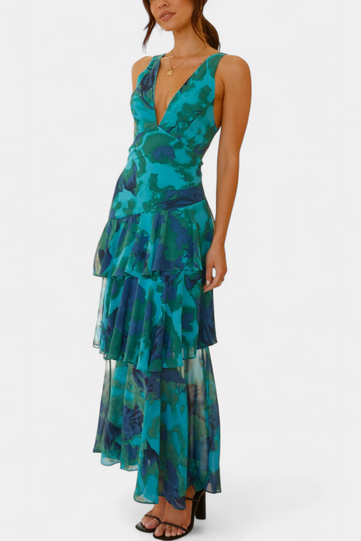Comfortabele maxi-jurk voor dames met een v-hals, perfect voor een stijlvolle zomerse avond.