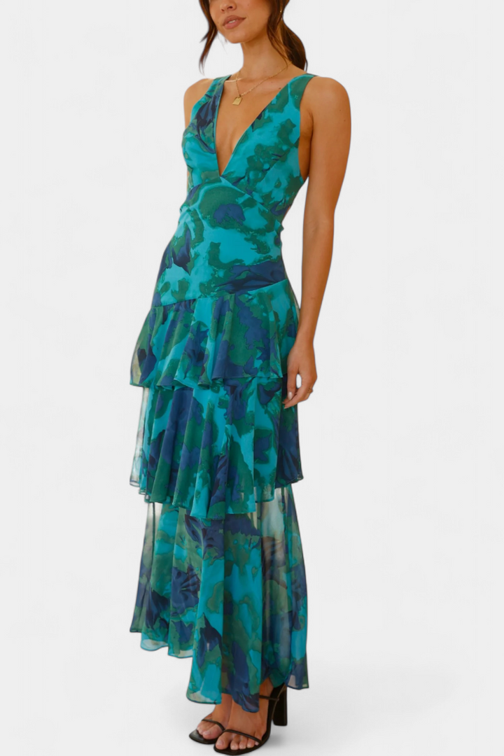 Comfortabele maxi-jurk voor dames met een v-hals, perfect voor een stijlvolle zomerse avond.
