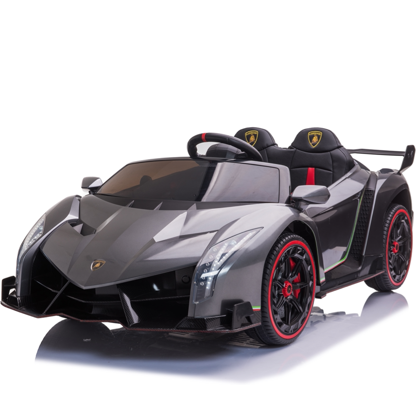 Luxe 12V accu Lamborghini Veneno speelgoedauto voor kinderen, grijs, met 2 zitplaatsen.
