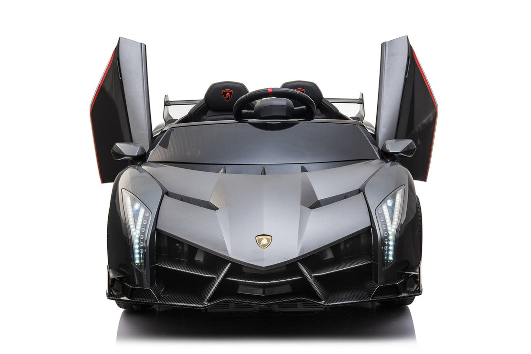 Elektrische kinderauto: grijze Lamborghini Veneno 12V, tweezitter, met afstandsbediening.