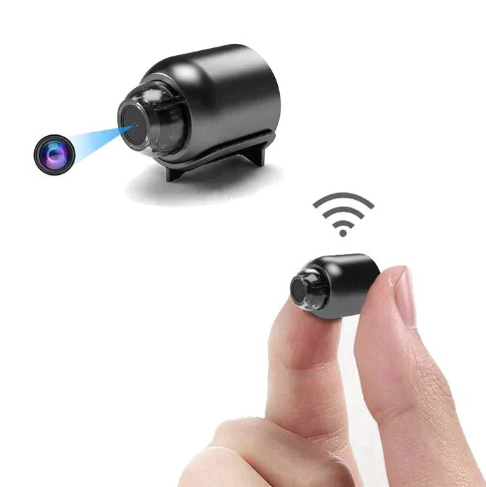 Draadloze WiFi mini camera met HD beeldkwaliteit en nachtzicht voor discrete huisbeveiliging.
