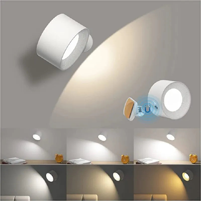 Oplaadbare draadloze LED muurlamp; 360° richtbaar. Flexibele, moderne verlichting voor schilderijen, gang of leeshoek.