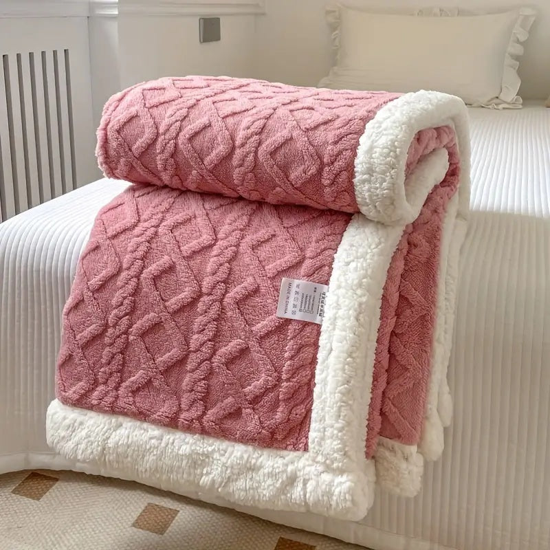 Detail van de premium afwerking van een zachte sherpa deken; duurzame en warme fleece deken voor langdurig comfort.