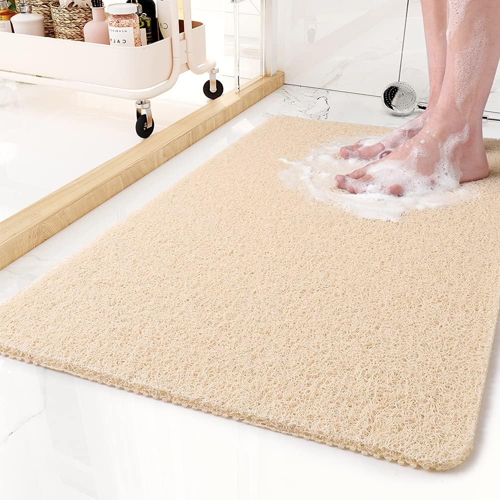 Antislip badmat van PVC, grijs, voor veilige badkamer en douche. Biedt comfort, grip en voetmassage.
