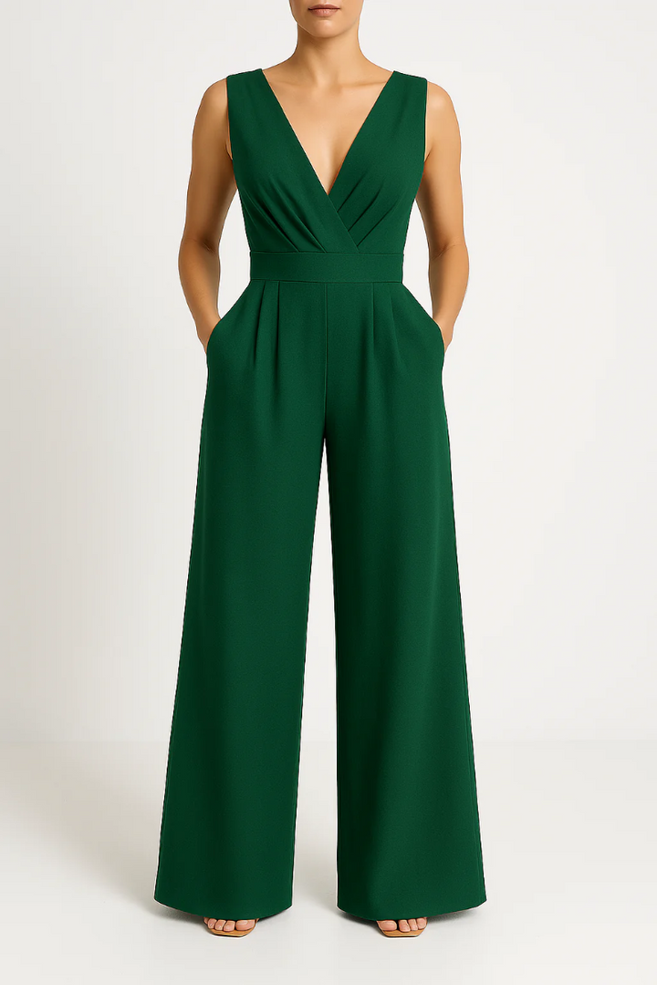Comfortabele dames zomerjumpsuit, slim-fit model met wijde pijpen, perfect voor zowel casual als zakelijke mode.