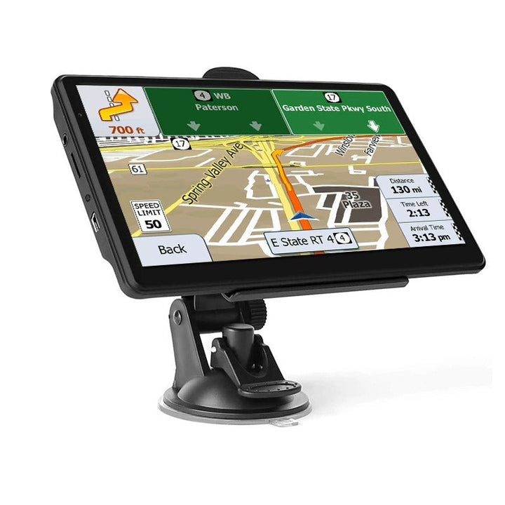 7 inch GPS navigatiesysteem voor auto en vrachtwagen, toont verkeer en routeplanner op helder scherm.