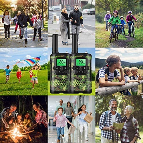 Set groene camo walkietalkies voor kinderen, stimuleert buitenspelen en avontuurlijke communicatie tot 5 km.
