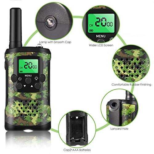 Walkietalkies voor jongens en meisjes met 5 km bereik, groen camo design, ideaal voor avontuurlijk speelgoed.