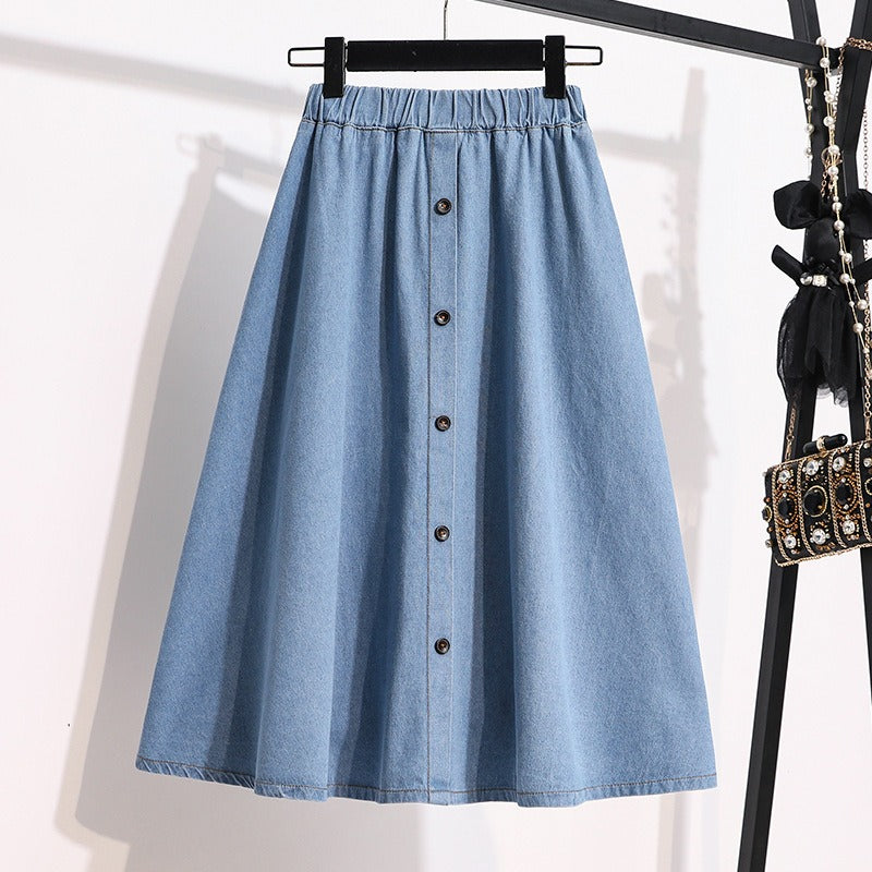 Elegante dames midirok met elastische taille en knopen, ideaal voor zomer en lente.