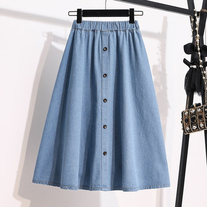 Elegante dames midirok met elastische taille en knopen, ideaal voor zomer en lente.
