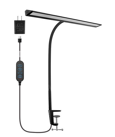 Dimbare LED bureaulamp met dubbele koppen en modern design. Ideaal voor lezen, studeren en werkplekken.