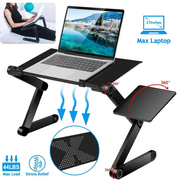 Detail van de FlexStand laptopstandaard met ventilatieopeningen, zorgt voor optimale laptopkoeling en prestaties.