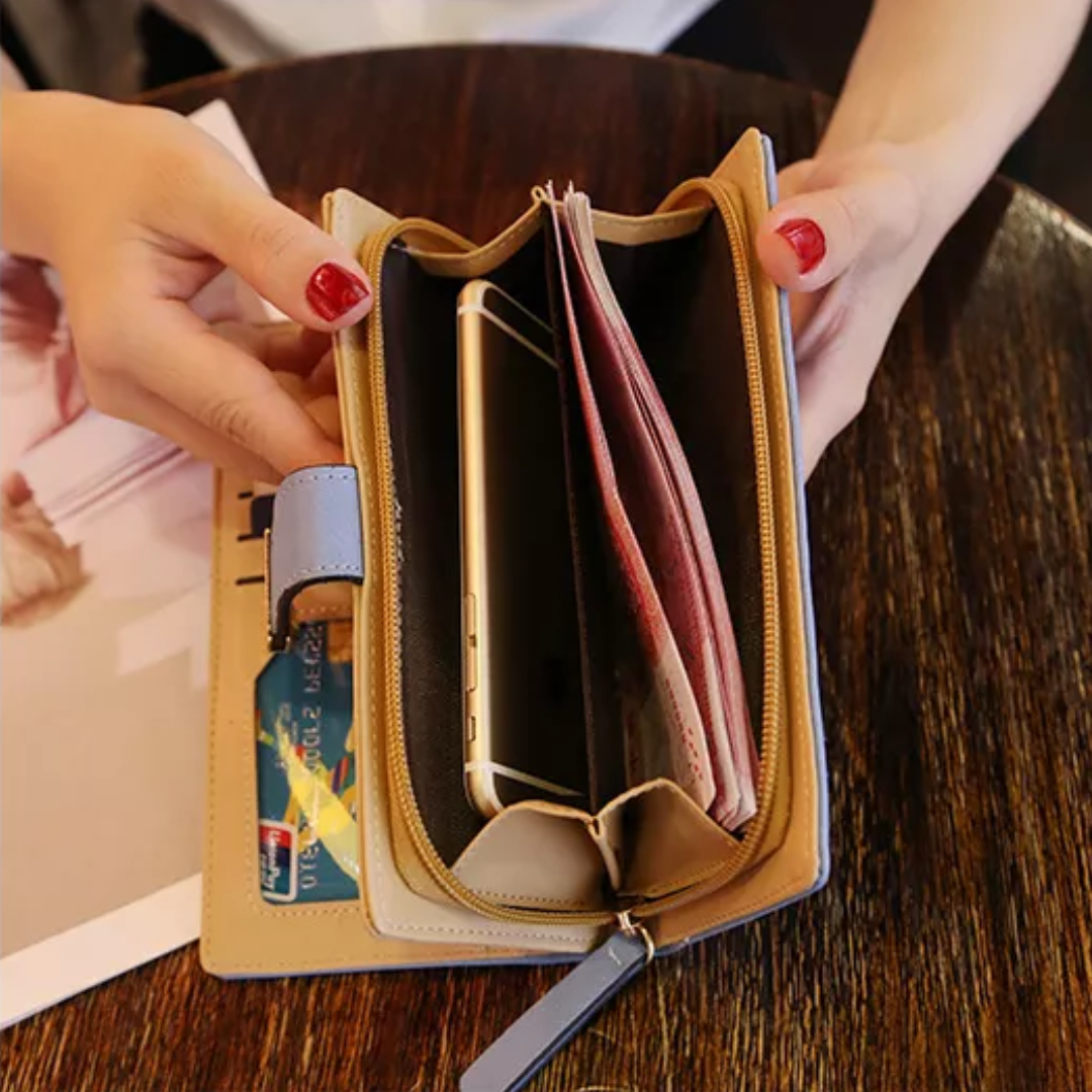 Trendy gouden blad portemonnee voor vrouwen, van hoge kwaliteit lederlook materiaal.
