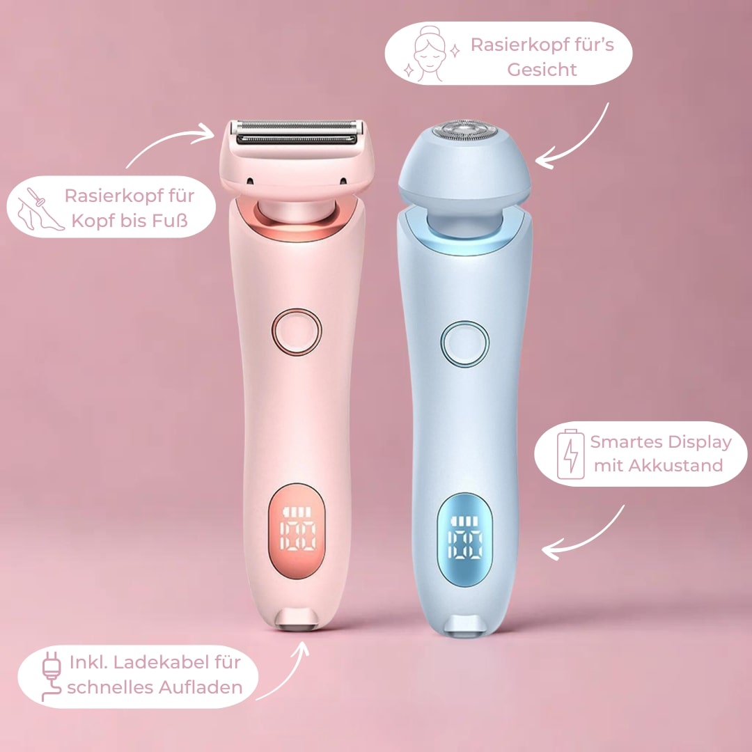 Gladde, onthaarde huid met dit draadloze, waterdichte elektrische scheerapparaat voor vrouwen.
