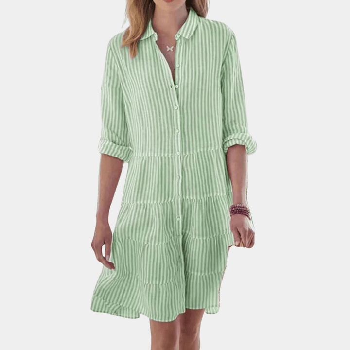 Dames gestreepte gelaagde overhemd mini jurk, ideaal voor een casual zomerlook.