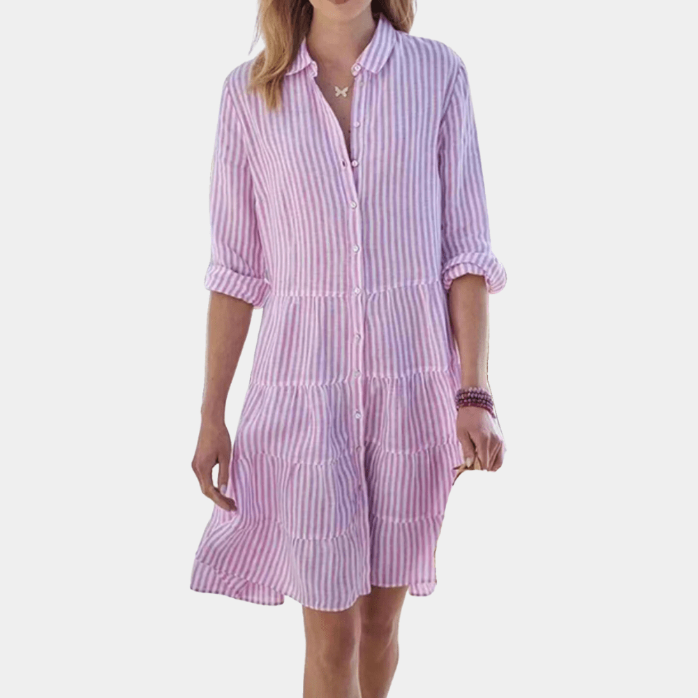 Gelaagde gestreepte overhemd mini jurk voor dames, een comfortabele en modieuze keuze voor de zomer.
